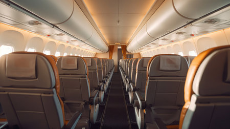 Empty aircraft seats. Interior of passenger plane. Generative Aiの素材