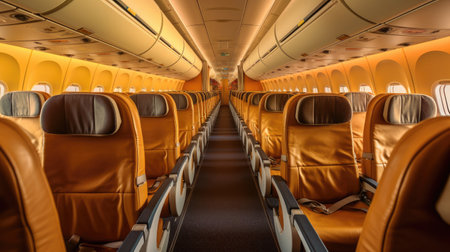 Empty aircraft seats. Interior of passenger plane. Generative Aiの素材