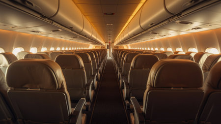 Empty aircraft seats. Interior of passenger plane. Generative Aiの素材