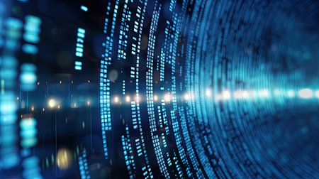 Abstract digital technology, Blue digital binary data on computer screen background. Generative Aiの素材