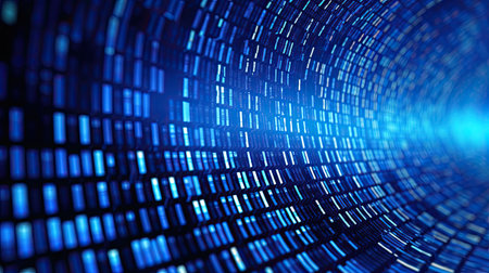 Abstract digital technology, Blue digital binary data on computer screen background. Generative Aiの素材