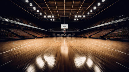 Empty of Modern basketball arena with wooden court. Generative Aiの素材