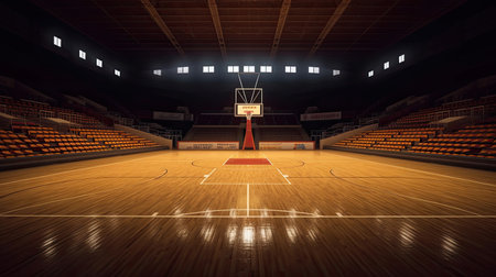 Empty of Modern basketball arena with wooden court. Generative Aiの素材