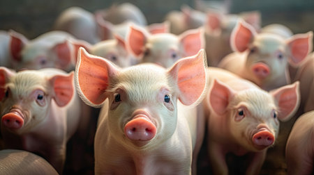 Group of Piglets at the domestic farm, Pigs at factory. Generative Aiの素材