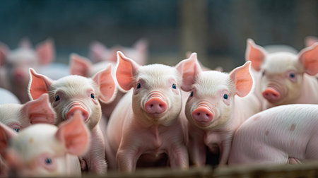 Group of Piglets at the domestic farm, Pigs at factory. Generative Aiの素材