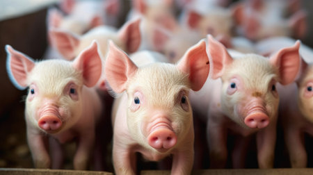Group of Piglets at the domestic farm, Pigs at factory. Generative Aiの素材