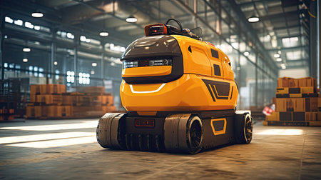 Automated guided vehicle in warehouse logistic and transport. AGV. Generative Aiの素材