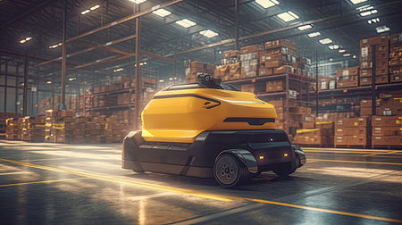 Automated guided vehicle in warehouse logistic and transport. AGV. Generative Aiの素材