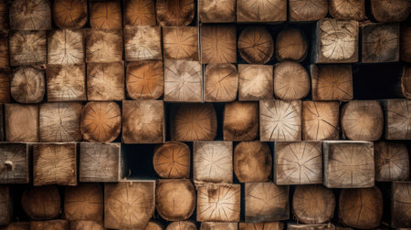 Industrial wood, timber, Pine wood timber, lumber, Wooden boards. Generative Aiの素材