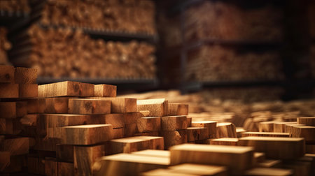 Industrial wood, timber, Pine wood timber, lumber, Wooden boards. Generative Aiの素材