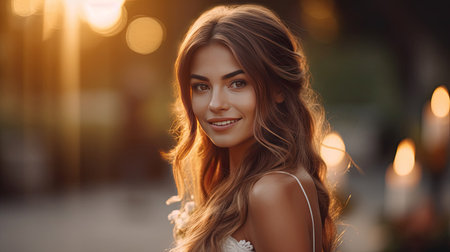 Portrait of Happy beautiful bride in the wedding day. Generative Aiの素材