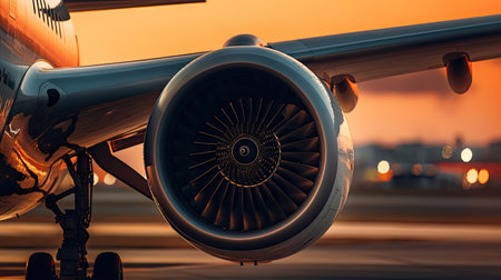 Close up of Airplane engine before takeoff. Generative Aiの素材