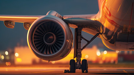 Close up of Airplane engine before takeoff. Generative Aiの素材