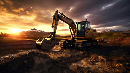 Excavator heavy machine at construction site. Generative Aiの素材