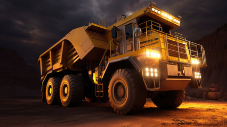 Big yellow mining truck for coal anthracite. Open pit mine industry. Generative Aiの素材