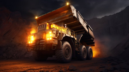 Big yellow mining truck for coal anthracite. Open pit mine industry. Generative Aiの素材