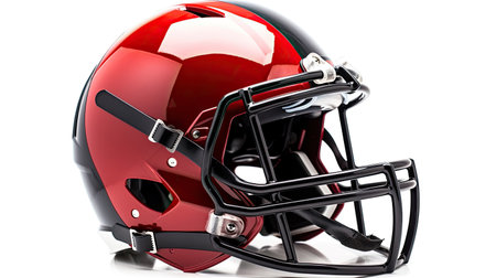 A red & black American football helmet isolated on white background. football helmet. Generative Aiの素材