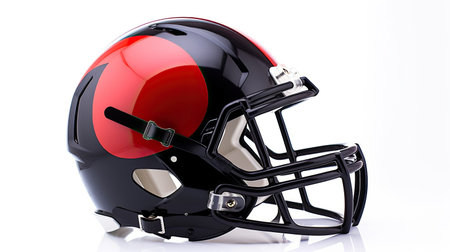 A red & black American football helmet isolated on white background. football helmet. Generative Aiの素材