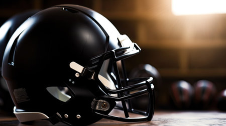American football background with ball and black helmet. football helmet. Generative Aiの素材