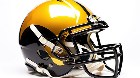 Side view of A yellow & black American football helmet isolated on white background. football helmet. Generative Aiの素材