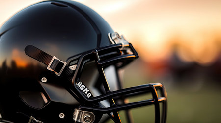 American football background with ball and black helmet. football helmet. Generative Aiの素材