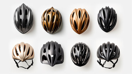 Bicycle helmet In various ways on white background. Safety helmet. Generative Aiの素材