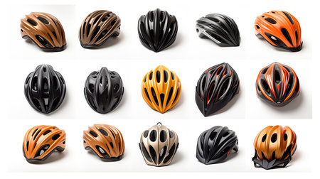 Bicycle helmet In various ways on white background. Safety helmet. Generative Aiの素材