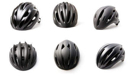 Bicycle helmet In various ways on white background. Safety helmet. Generative Aiの素材