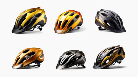 Bicycle helmet In various ways on white background. Safety helmet. Generative Aiの素材