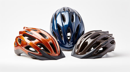 Bicycle helmet In various ways on white background. Safety helmet. Generative Aiの素材