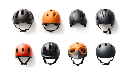 Bicycle helmet In various ways on white background. Safety helmet. Generative Aiの素材