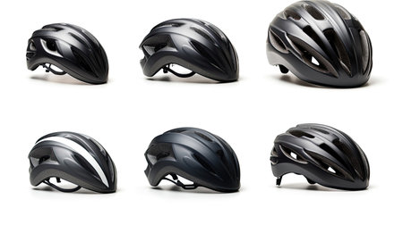 Bicycle helmet In various ways on white background. Safety helmet. Generative Aiの素材