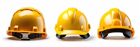 Set of Yellow deferential helmet, construction tools for industrial safety isolated on white background. Generative Aiの素材