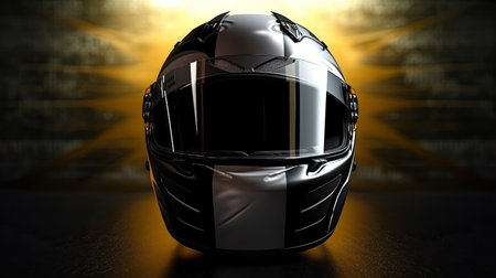 Racer helmet on asphalt, karting sport concept. Generative Aiの素材