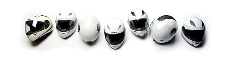 Set collection of White motorcycle carbon integral crash helmet isolated on white background. Generative Aiの素材