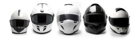 Set collection of White motorcycle carbon integral crash helmet isolated on white background. Generative Aiの素材