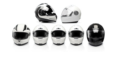Set collection of White motorcycle carbon integral crash helmet isolated on white background. Generative Aiの素材
