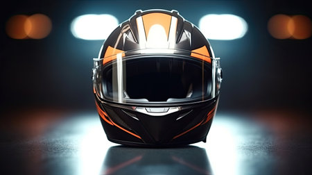 Racer helmet on asphalt, karting sport concept. Generative Aiの素材