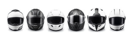 Set collection of White motorcycle carbon integral crash helmet isolated on white background. Generative Aiの素材