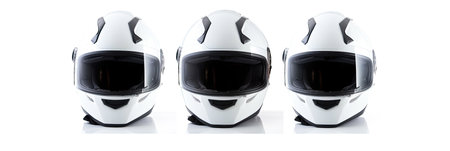 Set collection of White motorcycle carbon integral crash helmet isolated on white background. Generative Aiの素材