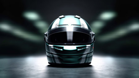 Racer helmet on asphalt, karting sport concept. Generative Aiの素材