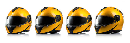Set collection of yellow motorcycle carbon integral crash helmet isolated on white background. Generative Aiの素材