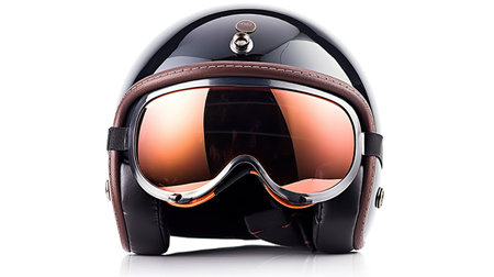 Vintage half motorcycle helmet with glasses isolated on white background. Generative Aiの素材