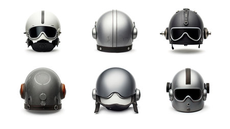 Set of new grey vintage helmet isolated on white background. Generative Aiの素材