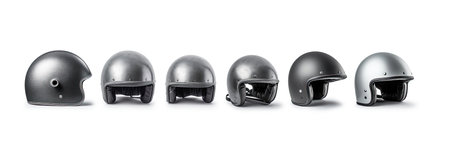 Set of new grey vintage helmet isolated on white background. Generative Aiの素材