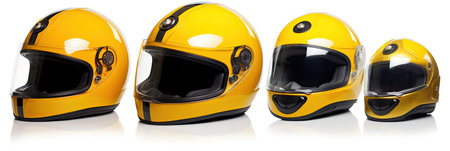 Set collection of yellow motorcycle carbon integral crash helmet isolated on white background. Generative Aiの素材
