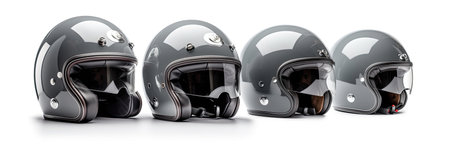 Set of new grey vintage helmet isolated on white background. Generative Aiの素材