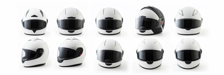 Set collection of White motorcycle carbon integral crash helmet isolated on white background. Generative Aiの素材