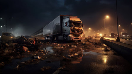Accident of Truck collision on the expressway. Generative Aiの素材