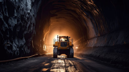Tunnel Excavator to drill a road through the mountains. road construction. Generative Aiの素材